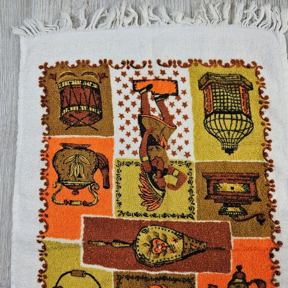 Vintage Cannon All Cotton Fringed Hand Towel MCM Graphic Orange Yellow USA